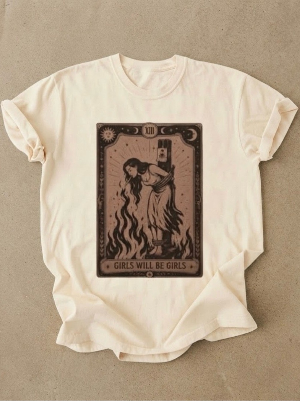Girls Will Be Girls Witchy Tarot Card Graphic Art Gildan T-Shirt